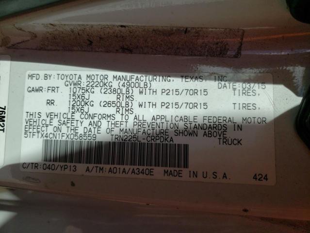 5TFTX4CN1FX058559 - 2015 TOYOTA TACOMA ACCESS CAB თეთრი ფოტო 10