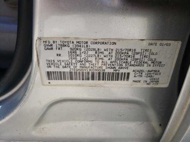 JTEGH20V130099538 - 2003 TOYOTA RAV4 AUTOM SILVER photo 13