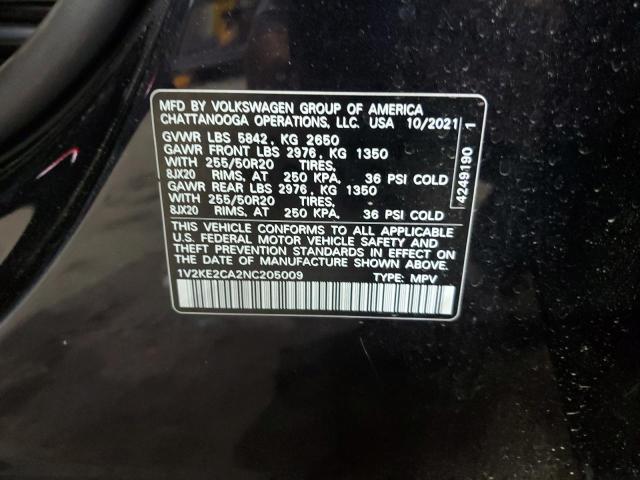 1V2KE2CA2NC205009 - 2022 VOLKSWAGEN ATLAS CROS SE BLACK photo 14