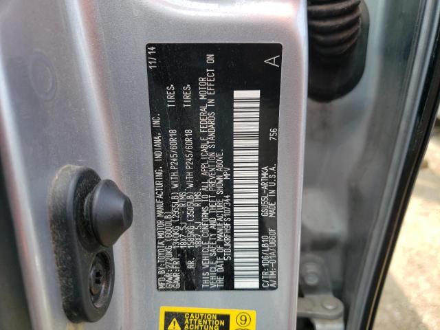 5TDJKRFH9FS107344 - 2015 TOYOTA HIGHLANDER XLE Արծաթագույն լուսանկար 12