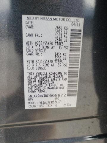 5N1AR2MN3DC668872 - 2013 NISSAN PATHFINDER S CHARCOAL photo 13