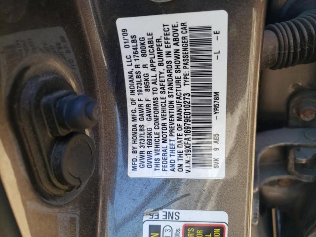 19XFA16979E010273 - 2009 HONDA CIVIC EXL ნაცრისფერი ფოტო 12