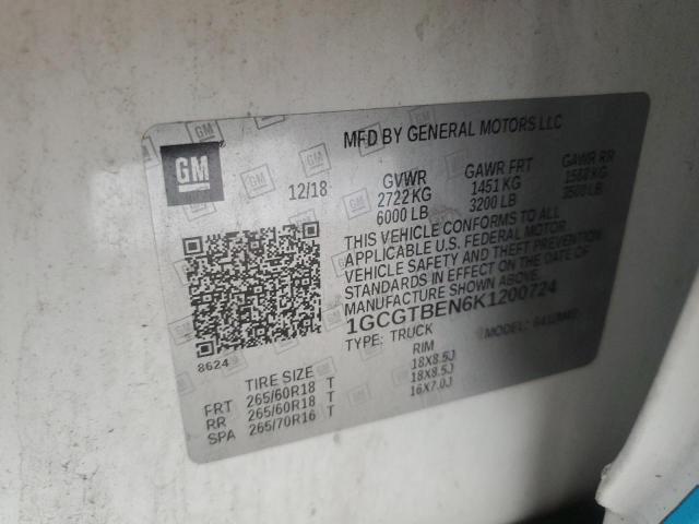 1GCGTBEN6K1200724 - 2019 CHEVROLET COLORADO Ağ foto 12