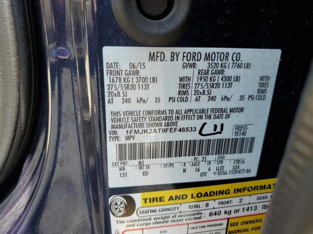 1FMJK2AT9FEF46533 - 2015 FORD EXPEDITION EL LIMITED BLUE photo 14