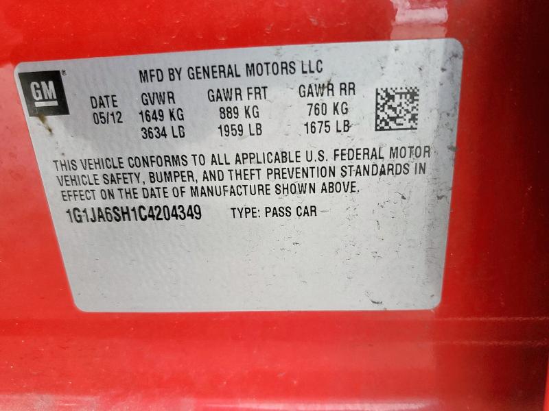 1G1JA6SH1C4204349 - 2012 CHEVROLET SONIC LS RED photo 12