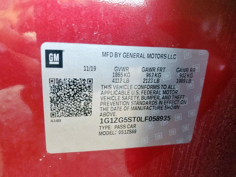 1G1ZG5ST0LF058935 - 2020 CHEVROLET MALIBU RS MAROON photo 12