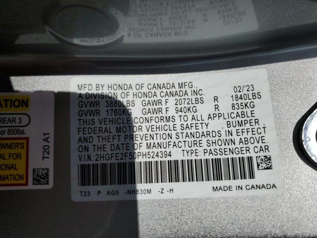 2HGFE2F50PH524394 - 2023 HONDA CIVIC SPORT 银色 照片 12