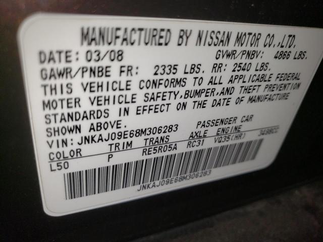 JNKAJ09E68M306283 - 2008 INFINITI EX35 BASE BURGUNDY photo 13