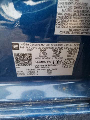 3GCPDBEK2NG504321 - 2022 CHEVROLET SILVERADO K1500 CUSTOM BLUE photo 12