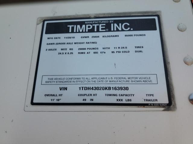 1TDH43020KB163930 - 2019 TIMP TRAILER WHITE photo 10