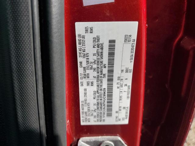 1FMCU9J97HUC99439 - 2017 FORD ESCAPE TITANIUM RED photo 13