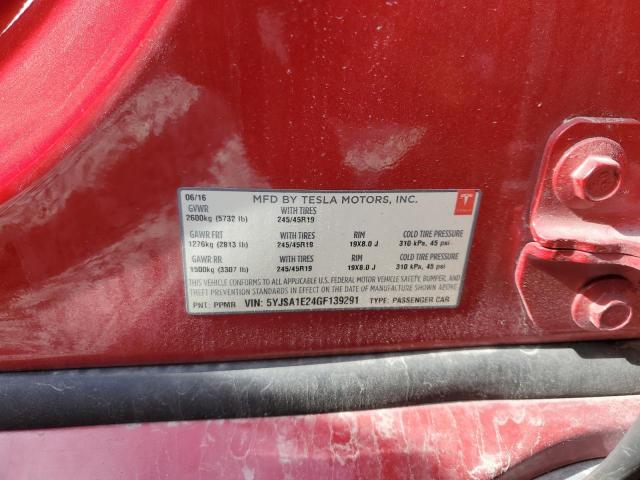 5YJSA1E24GF139291 - 2016 TESLA MODEL S 红色 照片 12