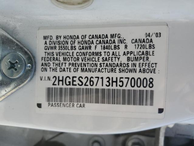 2HGES26713H570008 - 2003 HONDA CIVIC EX WHITE photo 12