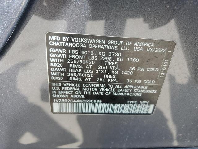 1V2BR2CA4NC530989 - 2022 VOLKSWAGEN ATLAS SEL CHARCOAL photo 14