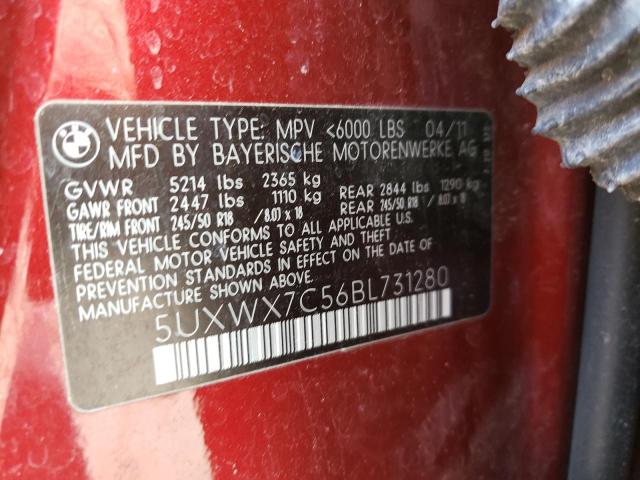 5UXWX7C56BL731280 - 2011 BMW X3 XDRIVE35I RED photo 13