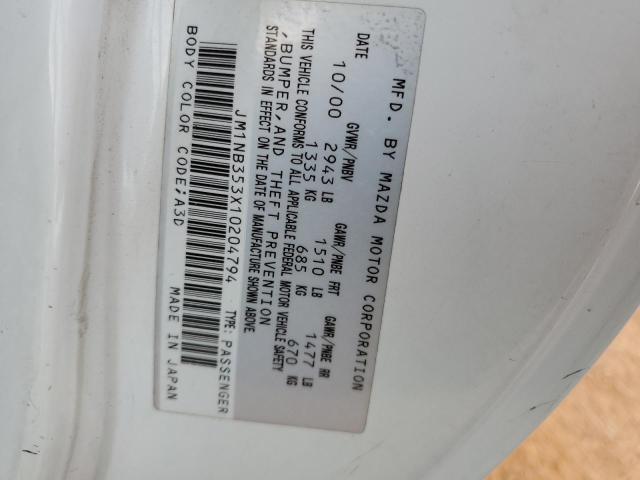 JM1NB353X10204794 - 2001 MAZDA MX-5 MIATA BASE WHITE photo 12
