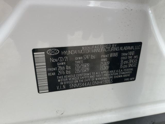 5NMS44AL0NH413055 - 2022 HYUNDAI SANTA FE LIMITED WHITE photo 13