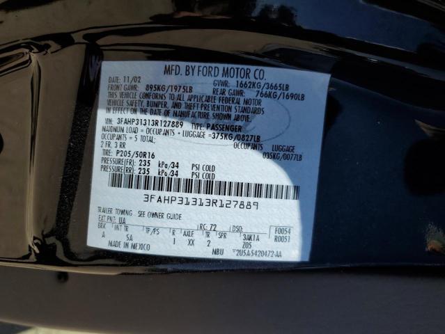 3FAHP31313R127889 - 2003 FORD FOCUS ZX3 BLACK photo 12