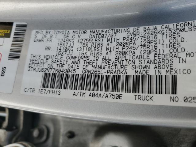 3TMJU62N77M049045 - 2007 TOYOTA TACOMA DOUBLE CAB PRERUNNER SILVER photo 12