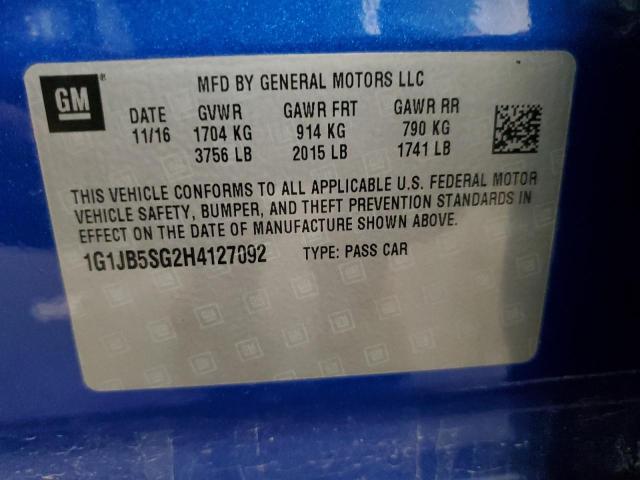 1G1JB5SG2H4127092 - 2017 CHEVROLET SONIC LS 蓝色 照片 12