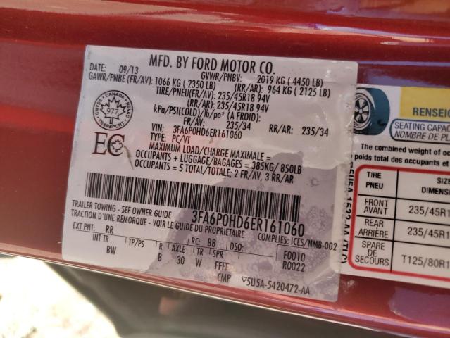 3FA6P0HD6ER161060 - 2014 FORD FUSION SE RED photo 13