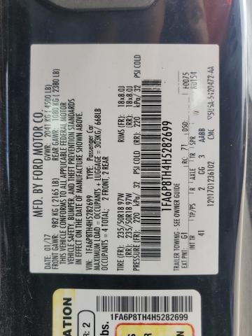 1FA6P8TH4H5282699 - 2017 FORD MUSTANG BLACK photo 12