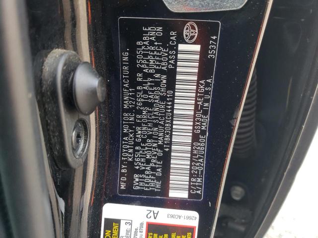 4T1BK3DBXCU444110 - 2012 TOYOTA AVALON BASE BLACK photo 13