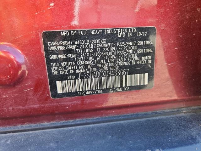 JF2SHADCXDH433667 - 2013 SUBARU FORESTER 2.5X PREMIUM BURGUNDY photo 12