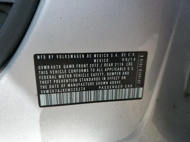 3VW2K7AJXEM325274 - 2014 VOLKSWAGEN JETTA BASE 银色 照片 12