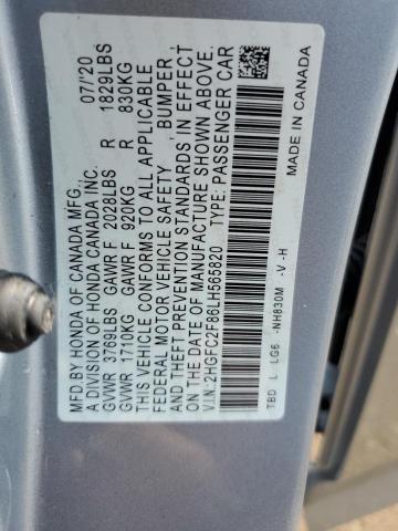 2HGFC2F86LH565820 - 2020 HONDA CIVIC SPORT 银色 照片 12