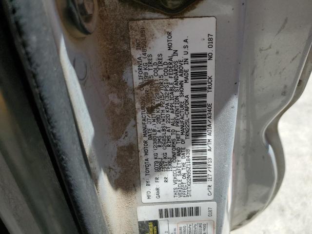 5TETX22N95Z118438 - 2005 TOYOTA TACOMA ACCESS CAB ვერცხლისფერი ფოტო 12