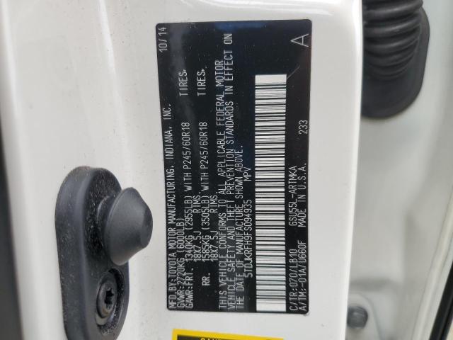 5TDJKRFH9FS094935 - 2015 TOYOTA HIGHLANDER XLE WHITE photo 14