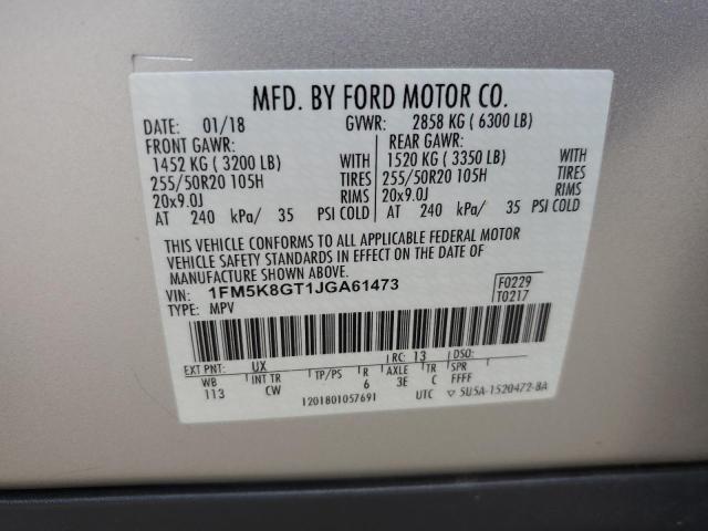 1FM5K8GT1JGA61473 - 2018 FORD EXPLORER SPORT Күміс фото 14