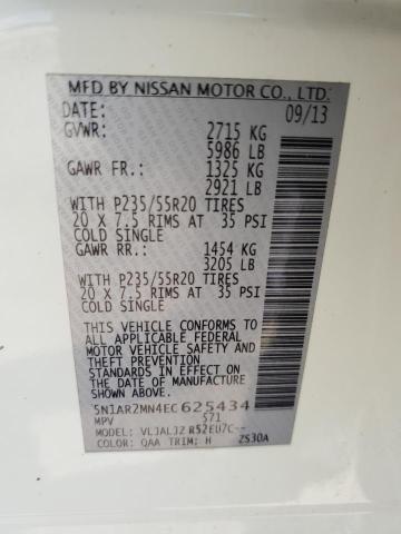 5N1AR2MN4EC625434 - 2014 NISSAN PATHFINDER S WHITE photo 13