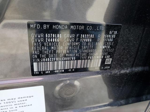 JH4KC2F91LC000785 - 2020 ACURA RLX SPORT HYBRID ADVANCE CHARCOAL photo 12