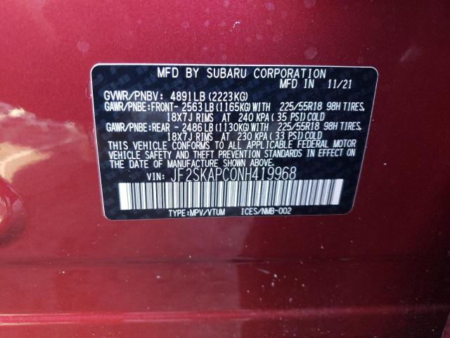 JF2SKAPC0NH419968 - 2022 SUBARU FORESTER LIMITED RED photo 12