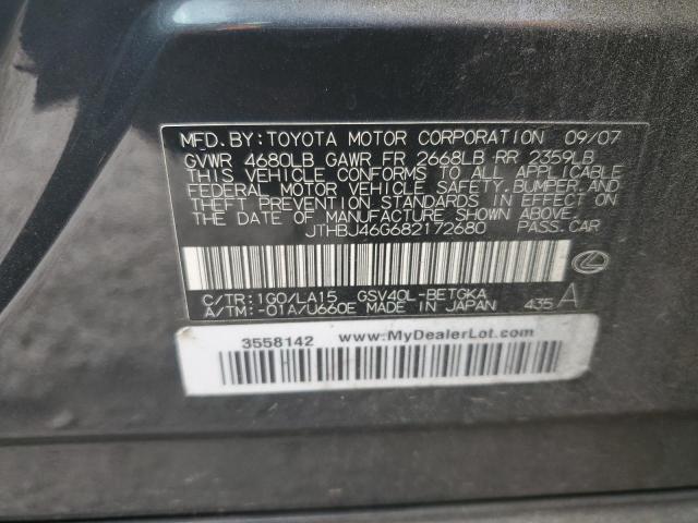 JTHBJ46G682172680 - 2008 LEXUS ES 350 CHARCOAL photo 12