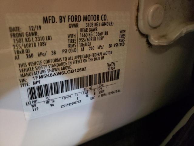 1FM5K8AW6LGB12682 - 2020 FORD EXPLORER POLICE INTERCEPTOR WHITE photo 13