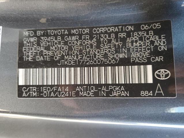 JTKDE177260075067 - 2006 TOYOTA SCION TC GRAY photo 12
