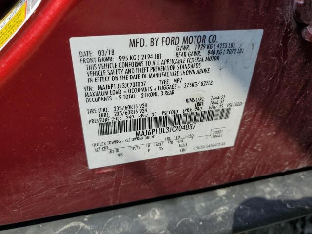 MAJ6P1UL3JC204037 - 2018 FORD ECOSPORT SE Rojo foto 12