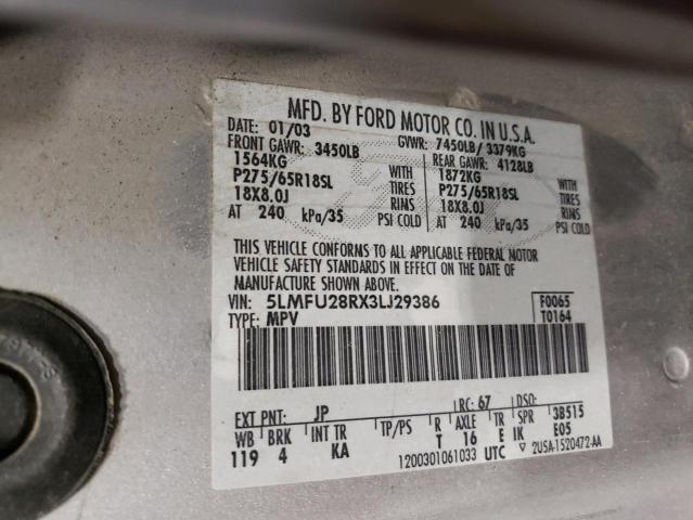 5LMFU28RX3LJ29386 - 2003 LINCOLN NAVIGATOR 银色 照片 13