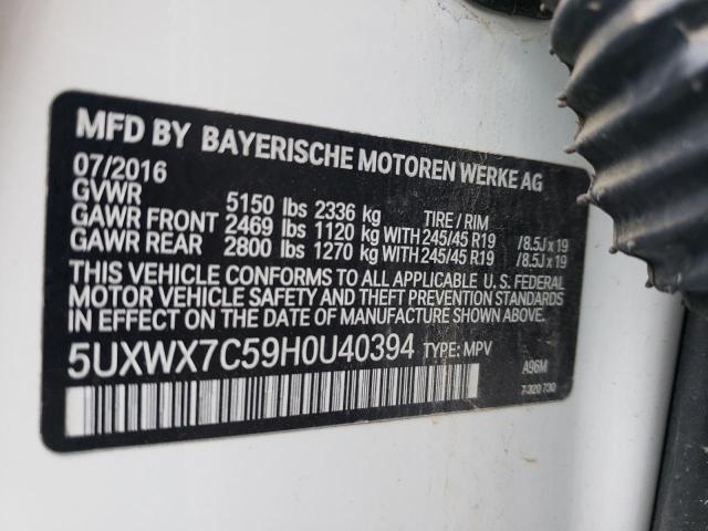 5UXWX7C59H0U40394 - 2017 BMW X3 XDRIVE35I WHITE photo 13