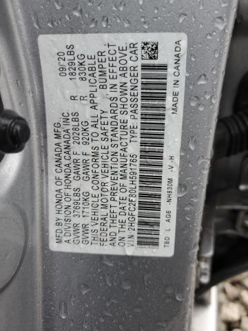2HGFC2F80LH591765 - 2020 HONDA CIVIC SPORT 银色 照片 12
