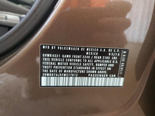 3VWD07AJ5FM317812 - 2015 VOLKSWAGEN JETTA SE BROWN photo 12