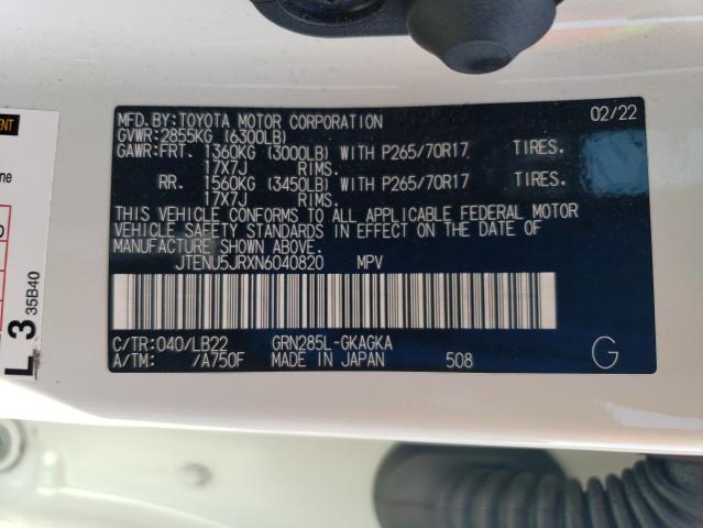 JTENU5JRXN6040820 - 2022 TOYOTA 4RUNNER SR5/SR5 PREMIUM 白色 照片 13