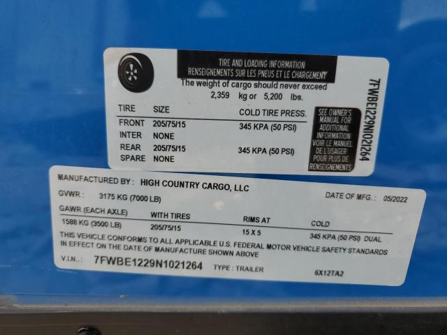7FWBE1229N1021264 - 2022 HSPC 6X12 TWO TONE photo 10