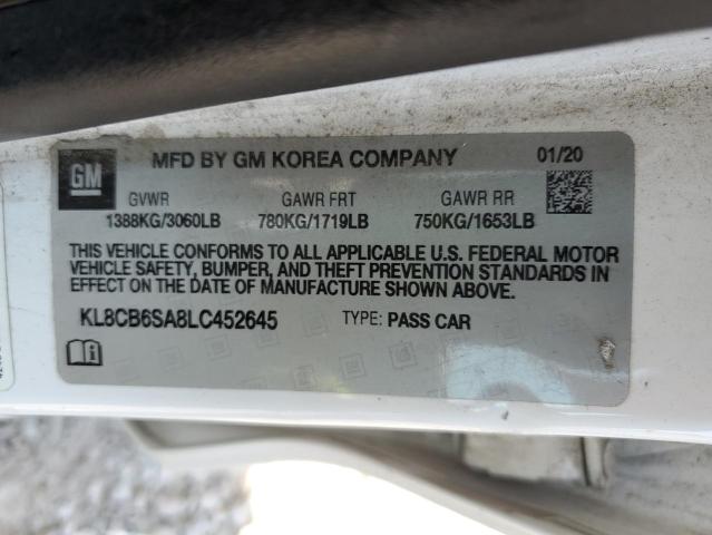 KL8CB6SA8LC452645 - 2020 CHEVROLET SPARK LS WHITE photo 12