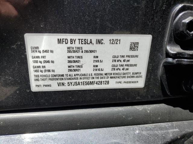 5YJSA1E56MF428128 - 2021 TESLA MODEL S CHARCOAL photo 13