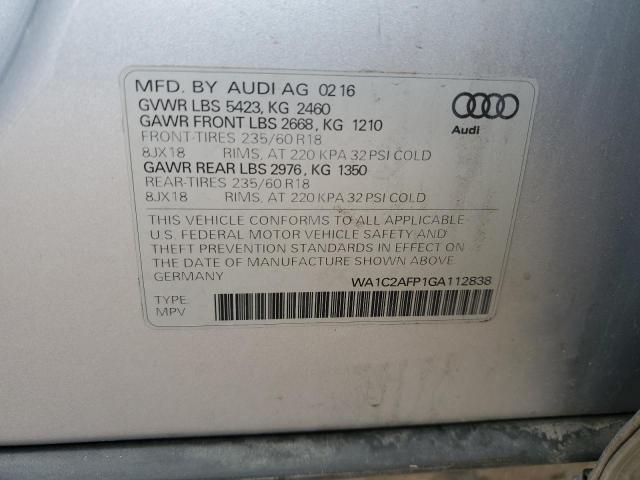 WA1C2AFP1GA112838 - 2016 AUDI Q5 PREMIUM SILVER photo 12