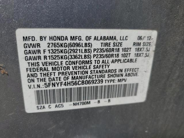 5FNYF4H56CB069239 - 2012 HONDA PILOT EXL SILVER photo 13